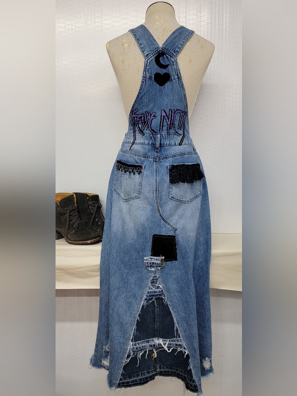 Stevie Nicks Overalls Maxi Dress - Cottage Vamp - Upcycled - Picture 2 of 14